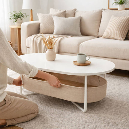 Table basse ovale avec panier de rangement