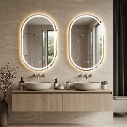 Miroir de salle de bain ovale à LED avec fonction antibuée et éclairage réglable