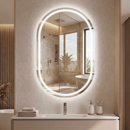 Miroir de salle de bain ovale à LED avec fonction antibuée et éclairage réglable