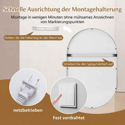 Miroir de salle de bain ovale à LED avec fonction antibuée et éclairage réglable