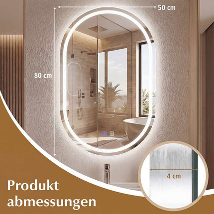 Miroir de salle de bain ovale à LED avec fonction antibuée et éclairage réglable