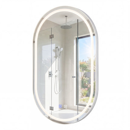 Miroir de salle de bain ovale à LED avec fonction antibuée et éclairage réglable