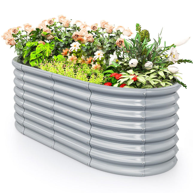 Potager surélevé ovale en métal, base ouverte, 165 x 80 x 60 cm