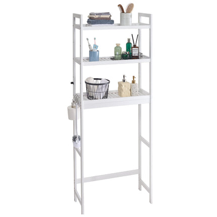 Over-The-Toilet Storage Rack, 3-Tier Bamboo, White, 3 Hooks
