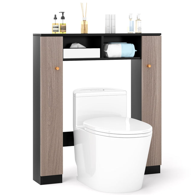 Étagère de salle de bain à poser au-dessus des toilettes, avec portes doubles, noire