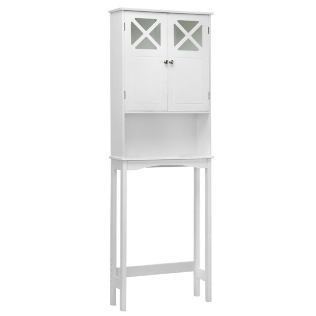 Armoire de rangement pour salle de bain à poser au-dessus des toilettes, 3 niveaux, portes vitrées