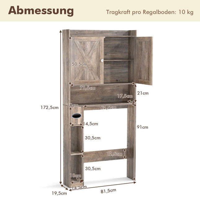 Meuble de toilette avec étagère réglable et porte-papier toilette