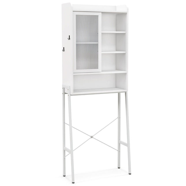 Armoire de rangement au-dessus des toilettes avec porte coulissante et étagères réglables