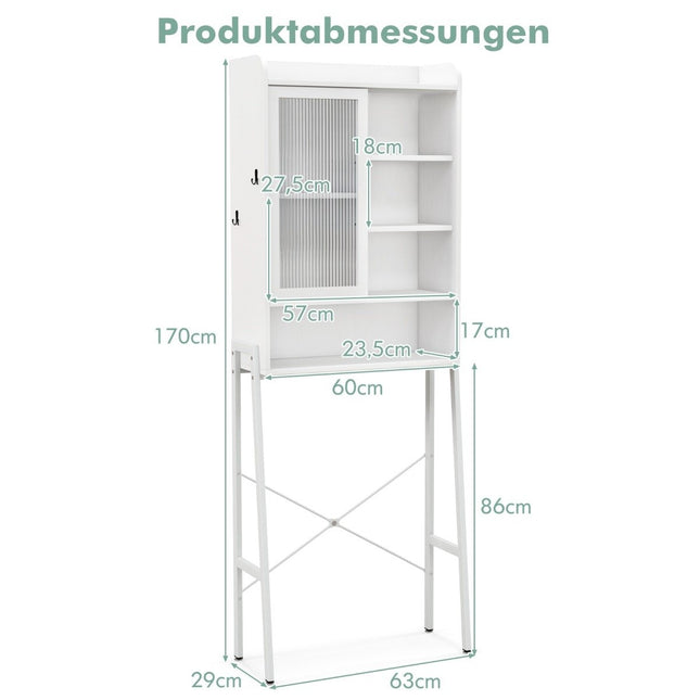 Armoire de rangement au-dessus des toilettes avec porte coulissante et étagères réglables
