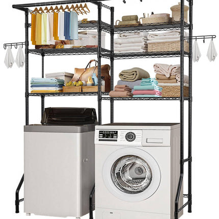 Over Washer and Dryer Shelf, 6-Tier Rack With Rod, Hooks