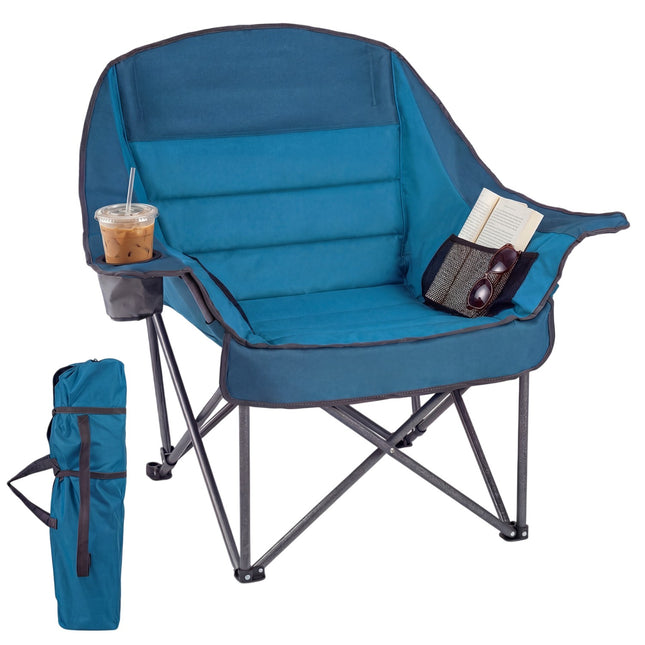 Chaise de camping surdimensionnée avec porte-gobelet – Bleue, capacité de 227 kg