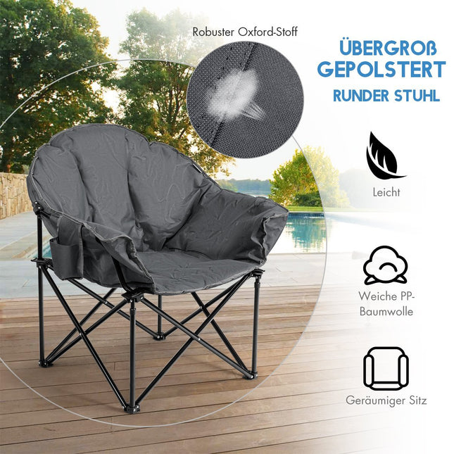 Übergroßer Klapp-Campingstuhl mit Getränkehalter, Grau