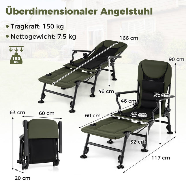 Übergroßer Klapp-Campingstuhl mit Fußstütze – Grün