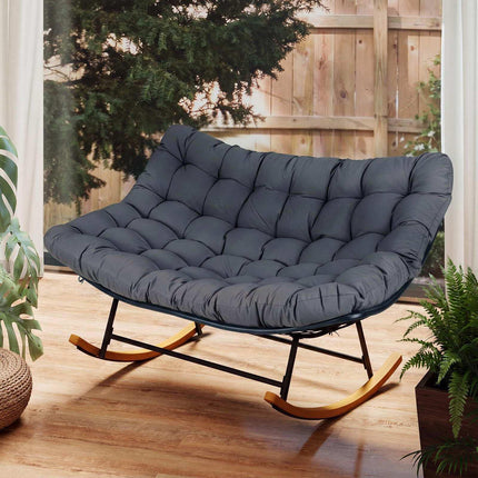 Fauteuil à bascule surdimensionné en métal avec coussin épais, gris foncé