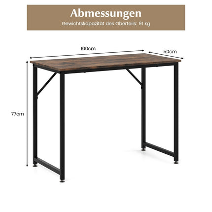 Table PC avec repose-pieds réglables, bureau d'ordinateur compact, 100 x 50 x 77 cm, marron