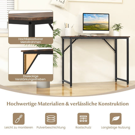 Table PC avec repose-pieds réglables, bureau d'ordinateur compact, 100 x 50 x 77 cm, marron
