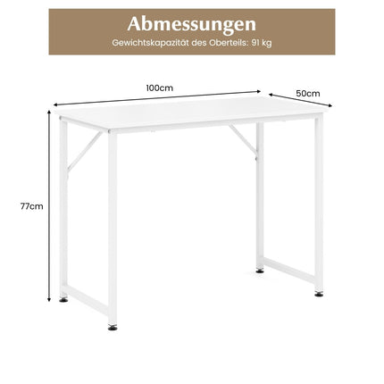 Table PC avec repose-pieds réglables, bureau d'ordinateur compact, 100 x 50 x 77 cm, blanc