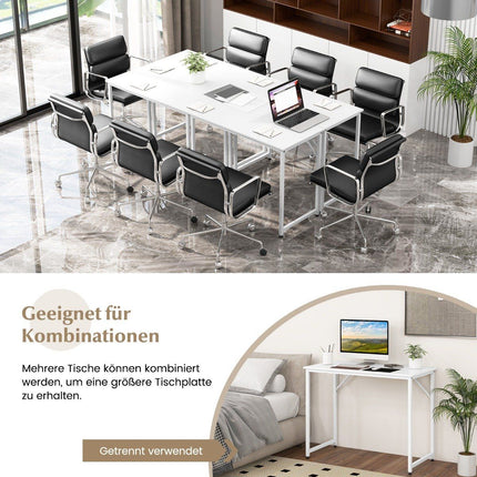 Table PC avec repose-pieds réglables, bureau d'ordinateur compact, 100 x 50 x 77 cm, blanc