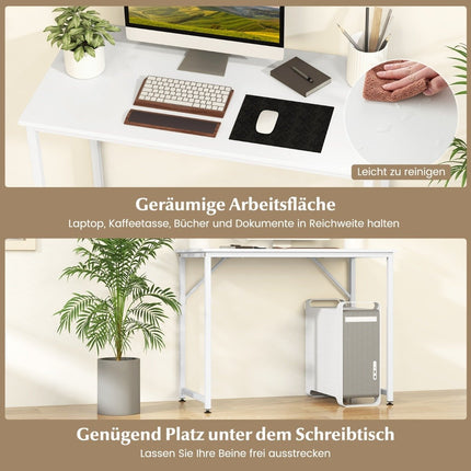 Table PC avec repose-pieds réglables, bureau d'ordinateur compact, 100 x 50 x 77 cm, blanc