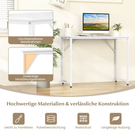 Table PC avec repose-pieds réglables, bureau d'ordinateur compact, 100 x 50 x 77 cm, blanc