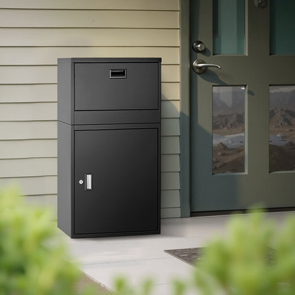 Package Delivery Drop Box With Lock, Steel, 38.6 In, Black