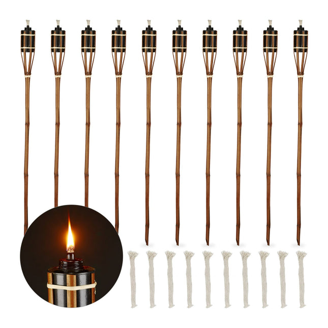 Lot de 10 torches de jardin en bambou marron
