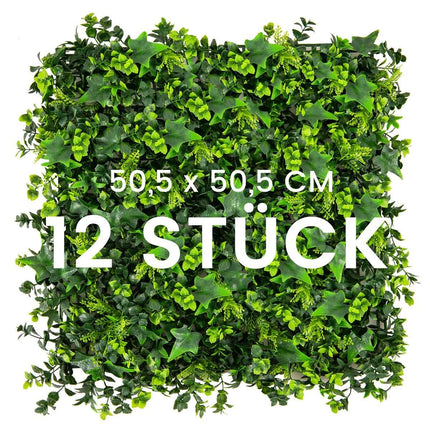 12 Stück Künstliche Hecke Pflanzenwand 50,5 x 50,5 cm UV-geschützt Blätter gemischt