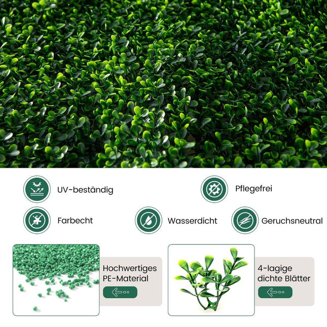 Pack de 12 haie artificielle mur végétal 50 x 50 cm panneaux avec feuilles de buis vert