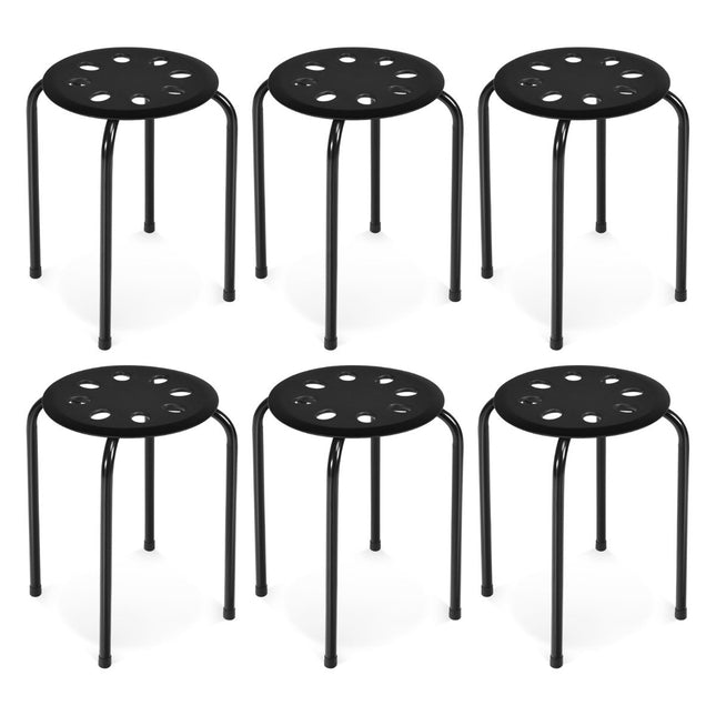 Pack de 6 tabourets empilables en métal avec structure en métal en forme de X et assise ronde noir