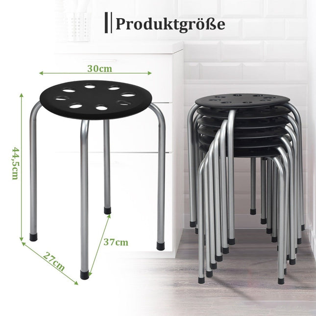 Pack de 6 tabourets empilables en métal avec structure en métal en forme de X et assise ronde noir