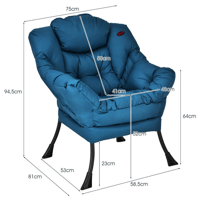 Fauteuil rembourré avec poche latérale, tissu polyester bleu
