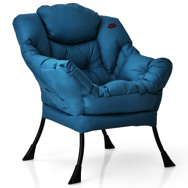 Fauteuil rembourré avec poche latérale, tissu polyester bleu