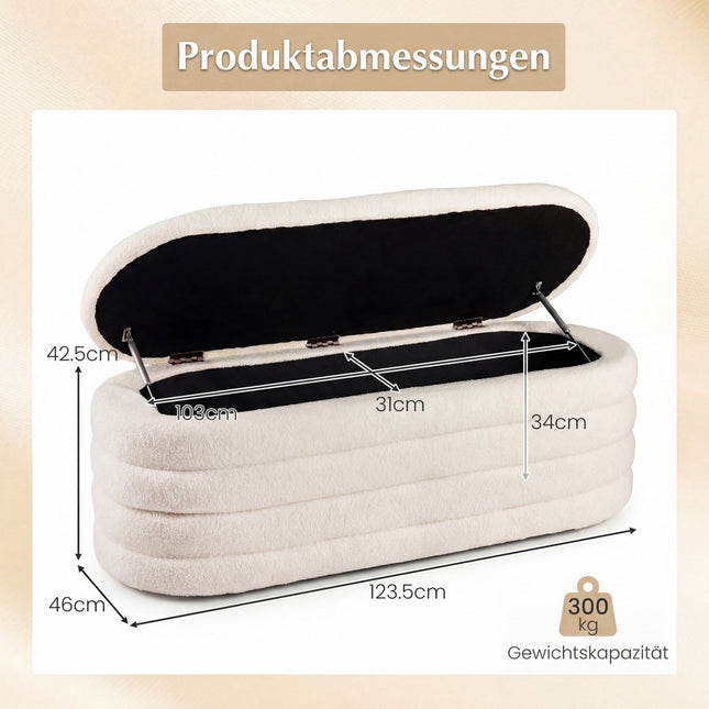 Banc de rangement rembourré, capacité 108,5 L, tissu bouclé