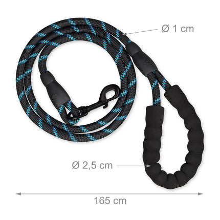 Laisse rembourrée pour chien noire 150 cm