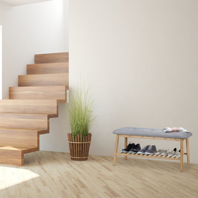 Banc à chaussures rembourré en bambou