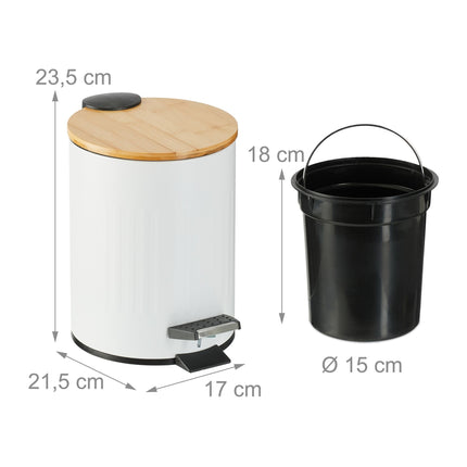 Corbeille à papier pour salle de bain 3 l avec couvercle en bambou