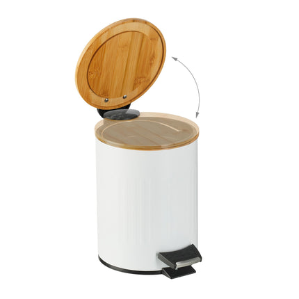 Corbeille à papier pour salle de bain 3 l avec couvercle en bambou