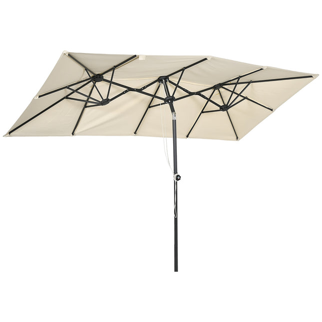 Parasol, Parasol de Jardin 150 x 295 cm, Parasol Double avec Angle d'inclinaison réglable, Parasol de marché pour terrasse, Polyester, Crème |