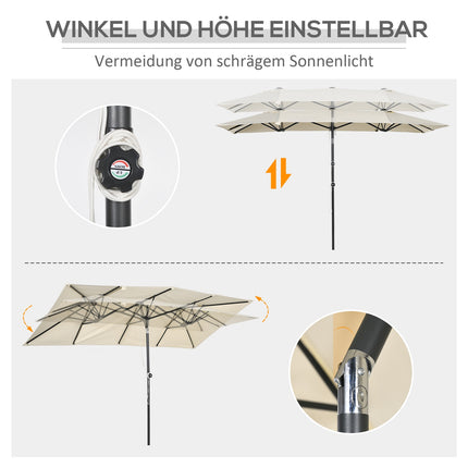 Parasol, Parasol de Jardin 150 x 295 cm, Parasol Double avec Angle d'inclinaison réglable, Parasol de marché pour terrasse, Polyester, Crème |