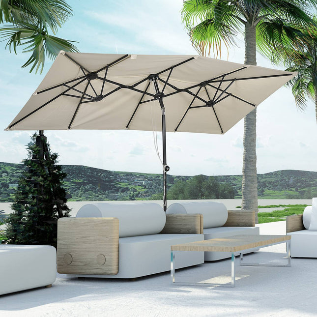 Parasol, Parasol de Jardin 150 x 295 cm, Parasol Double avec Angle d'inclinaison réglable, Parasol de marché pour terrasse, Polyester, Crème |