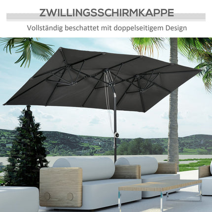 Doppelter Terrassenschirm mit Belüftung, verstellbarer Neigung, 150 x 295 cm