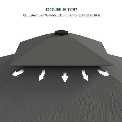 Parasol 243 X 243 Cm Parasol De Balcon Avec Protection Uv, Parasol Déporté Avec Double Toit Et Base Croisée, Volants, 4 Entretoises, Gris Foncé