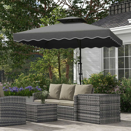 Parasol 243 X 243 Cm Parasol De Balcon Avec Protection Uv, Parasol Déporté Avec Double Toit Et Base Croisée, Volants, 4 Entretoises, Gris Foncé