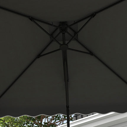Parasol 243 X 243 Cm Parasol De Balcon Avec Protection Uv, Parasol Déporté Avec Double Toit Et Base Croisée, Volants, 4 Entretoises, Gris Foncé