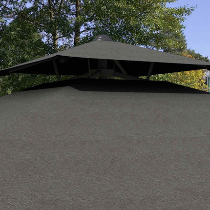 Parasol 243 X 243 Cm Parasol De Balcon Avec Protection Uv, Parasol Déporté Avec Double Toit Et Base Croisée, Volants, 4 Entretoises, Gris Foncé