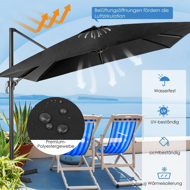 Parasol Parasol déporté carré 300 x 300 cm avec manivelle noir