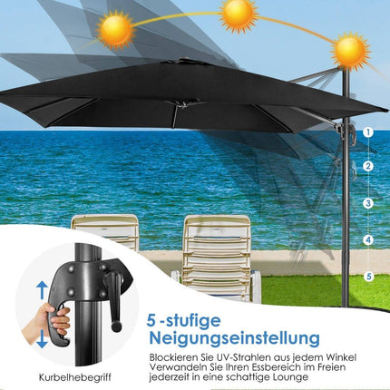 Sonnenschirm 300 x 300 cm quadratisch Ampelschirm mit Kurbel schwarz