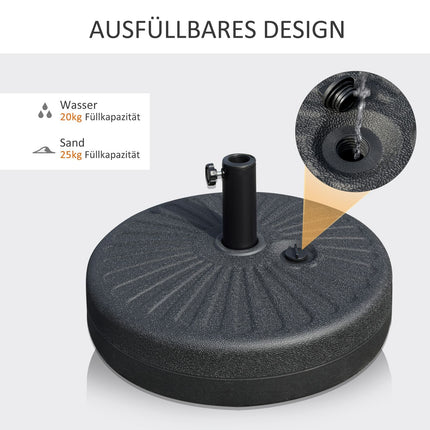 Sonnenschirmständer 22 kg, Zement, Schwarz – Passend für Ø38/48 mm