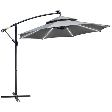 Solar LED Market Parasol, 295 cm, Water-repellent, Light grey
