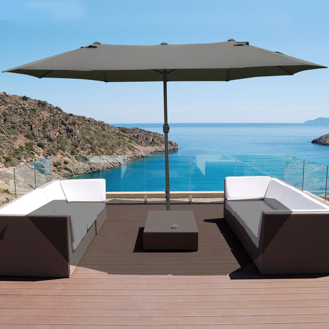 Parasol Parasol De Jardin Parasol De Marché Parasol Double Parasol De Patio Avec Support De Parapluie Manivelle Gris Foncé Ovale 460 X 270 X 240 Cm